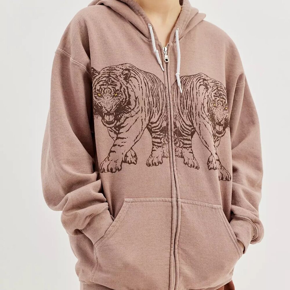 Project Social T Women's Zip Hoodie "Tiger" Brown NEW